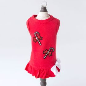 Candy Cane Dog Dress (Color: Red, size: XS)